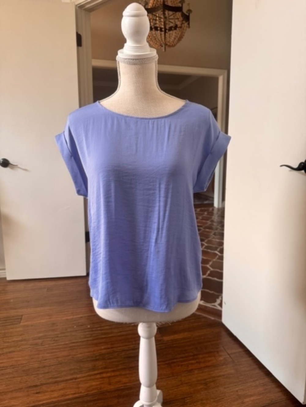 Nine West Periwinkle Blue Cuffs Short Sleeve Blouse Top Size XS